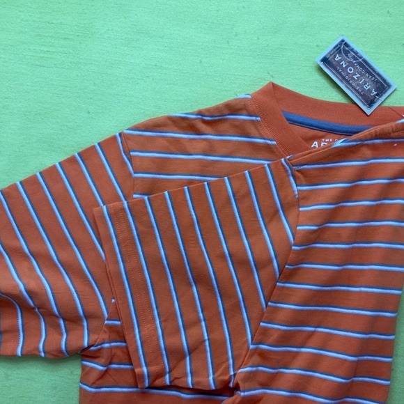 T-SHIRT ARIZONA JEAN COMPANY - BRAND NEW with TAGS Stickers  - ORANGE & Stripes - Picture 11 of 12